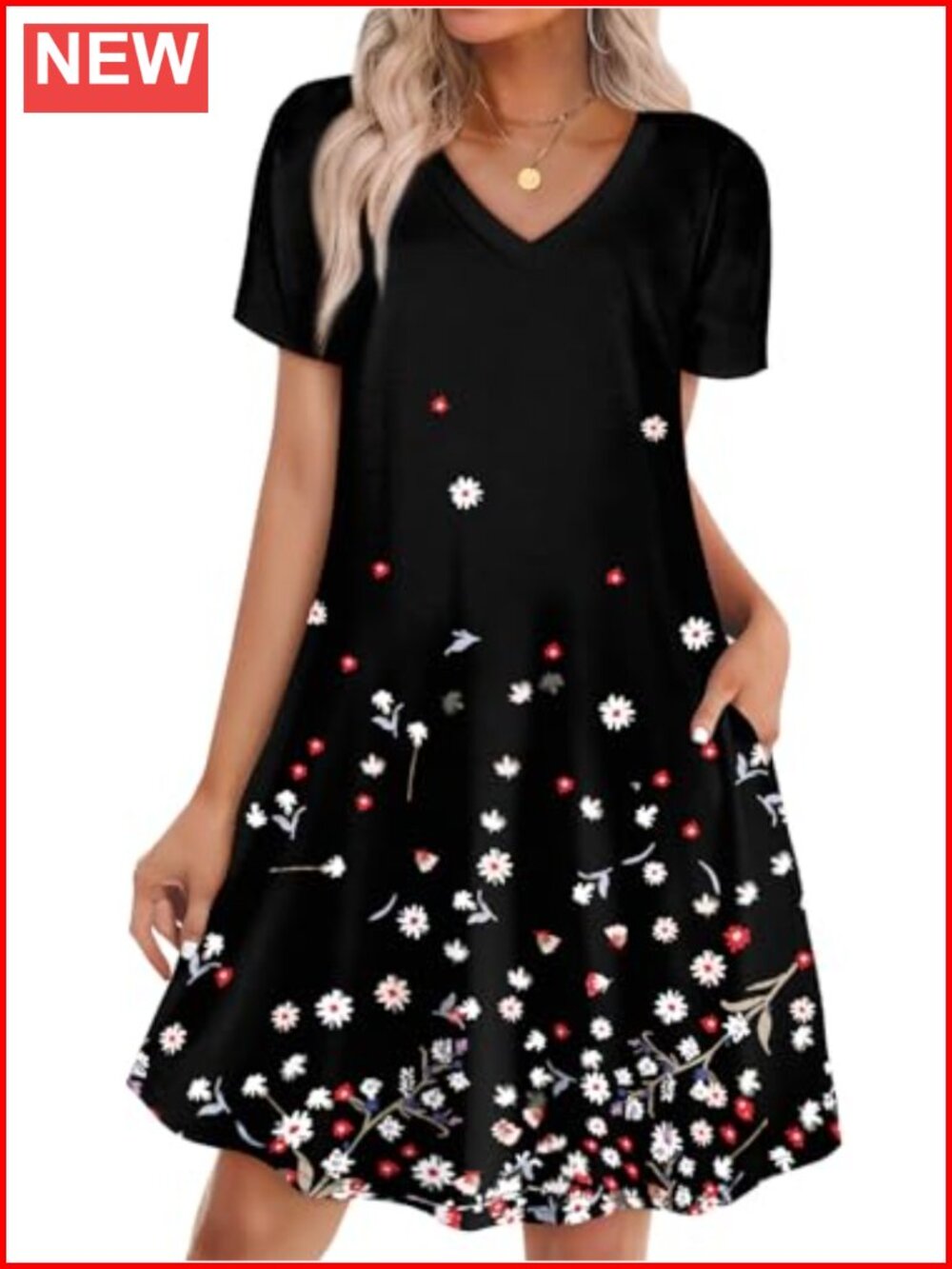 Boho Summer T-Shirt Dress with Pockets - Casual Loose Fit Flowy